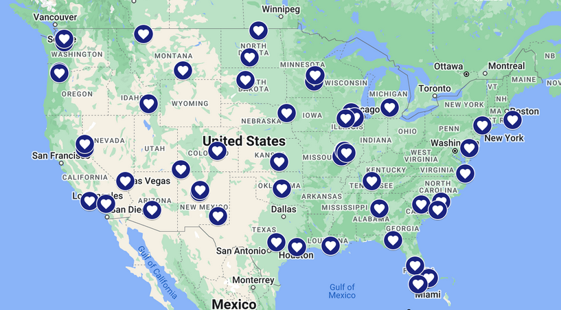 Map of genetic genealogy work done for agencies